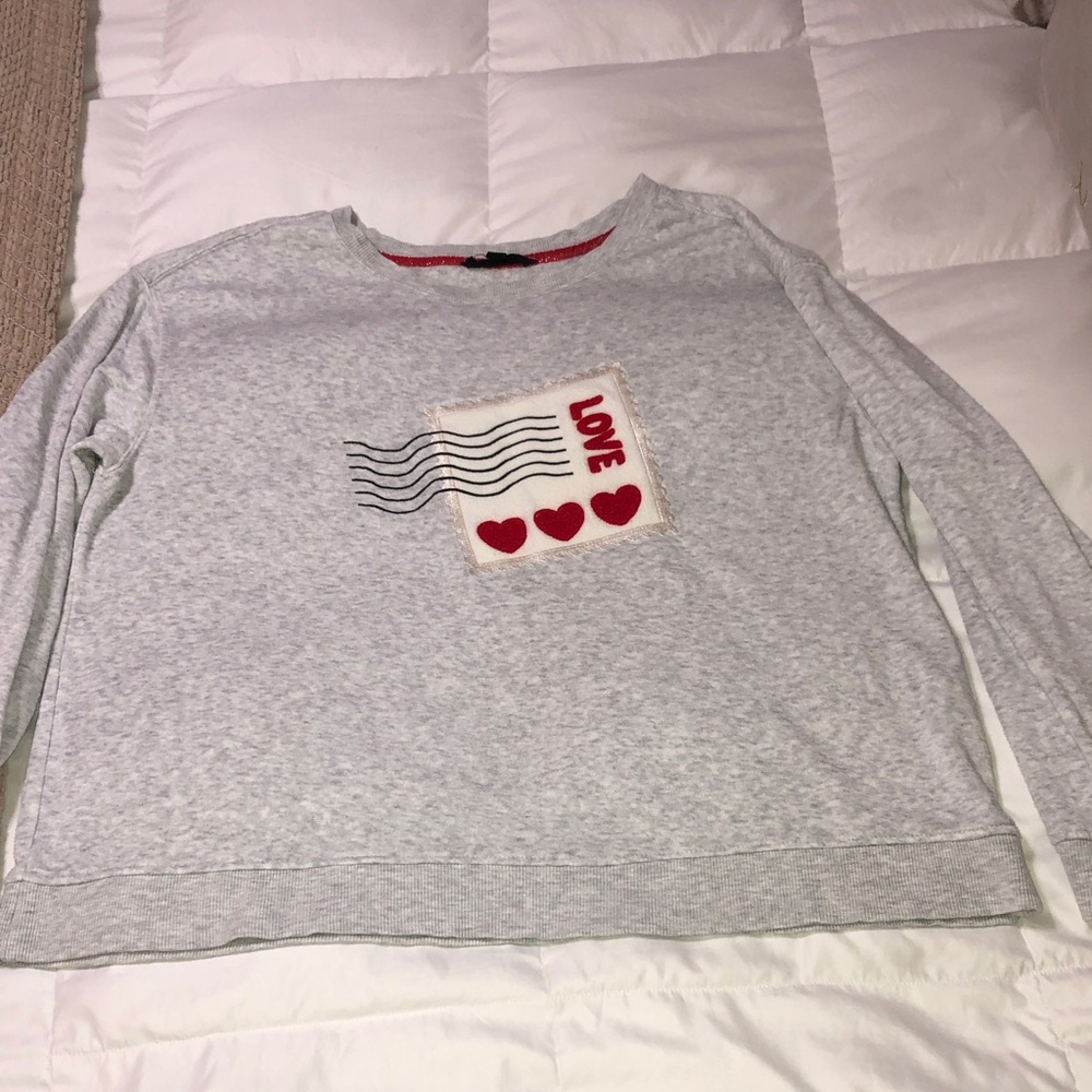 Jane and Delancey Light Gray Sweatshirt with Red Heart Patch